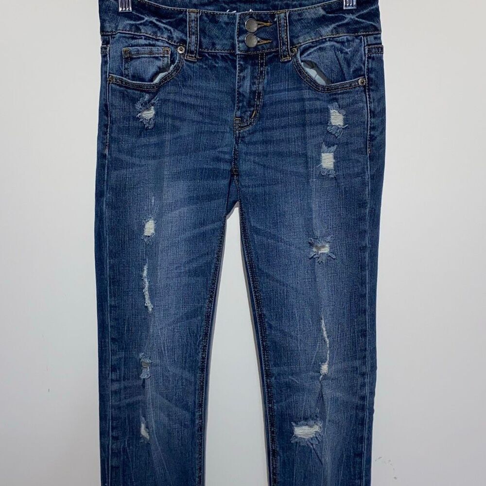London Jeans VS‎ Hipster Women's Blue Distressed Denim Skinny Leg Jeans Size 0